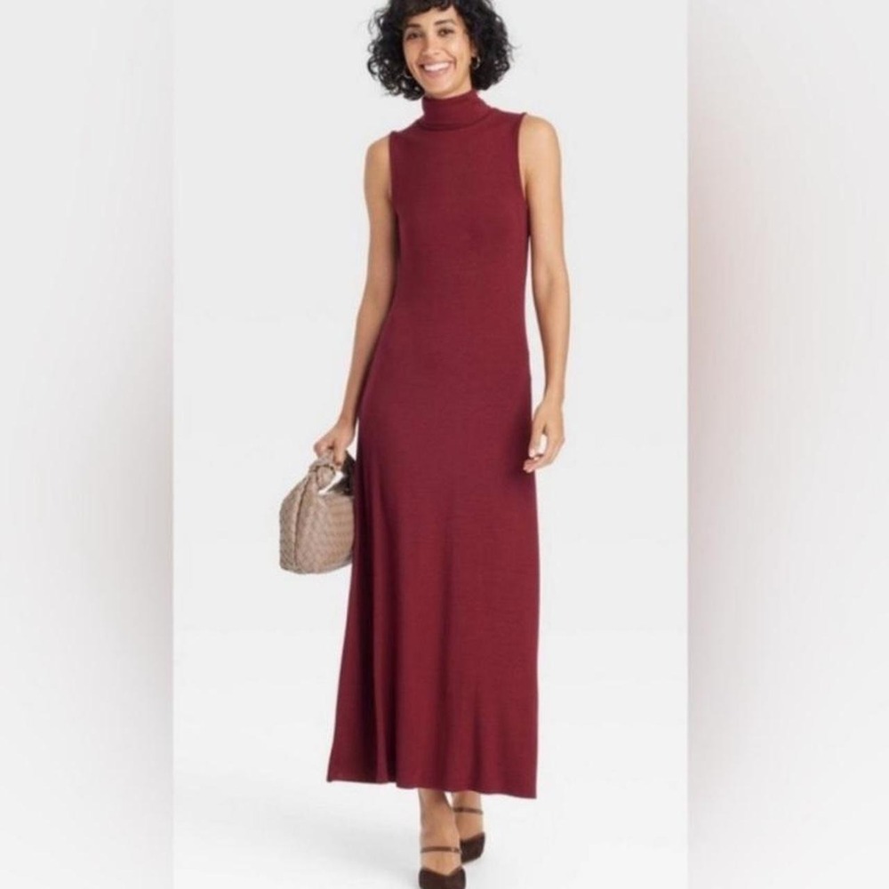 A New Day Women's Burgundy Mock Neck Sleeveless Maxi Dress